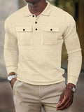 kkboxly Stylish Solid Men's Casual Comfy Long Sleeve Shirt With Pocket Design, Spring Fall