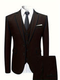 kkboxly Formal 3 Pieces Set, Men's Two Button Suit Jacket & Single Breasted Vest & Pants Suit Set For Business Dinner Wedding Party