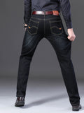 kkboxly  Men's Straight Leg Slim Stretch Retro Jeans Mid Waist Basic Zipper Wash Denim Pants