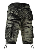 kkboxly Camo Pattern Cotton Breathable Men's Embroidery Cargo Short Pants, Lightweight Flap Pocket Loose Trendy Shorts, Men's Work Pants Outdoors For Hiking Fishing