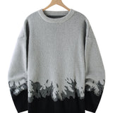 kkboxly  Fire Pattern Knitted Sweater, Men's Casual Warm Slightly Stretch Crew Neck Pullover Sweater For Men Fall Winter