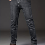 kkboxly  Classic Design Semi-formal Jeans, Men's Casual Stretch Denim Pants For All Seasons Business