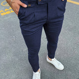 Slim Fit Elegant Slacks, Men's Casual Vintage Style Slightly Stretch Dress Pants