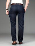 kkboxly  Classic Design Dress Pants, Men's Formal Solid Color Mid Stretch Dress Pants For Spring Summer Business