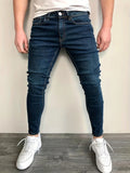 kkboxly  Slim Fit Cotton Jeans, Men's Casual Street Style Solid Color Classic Design Mid Stretch Denim Pants For Spring Summer