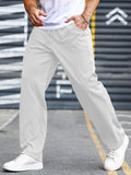 kkboxly Men's Casual Loose Fit Trousers, Chic Solid Color Drawstring Sports Pants