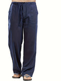 kkboxly Men's Cotton & Linen Blend Long Pants, Loose Elastic Waist Large Pocket Trousers