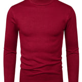 kkboxly  Men's Long Sleeve Turtleneck Knitted Sweater, Men's Casual Warm Solid Mid Stretch Pullover Sweater For Fall Winter