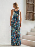 kkboxly  Floral Print Overall Wide Leg Jumpsuit, Casual Button Overall Jumpsuit For Spring & Summer, Women's Clothing