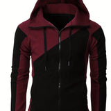 2025 kkboxly  Men's Fleece Sports Zipper Hooded Long Sleeves Drawstrings Color Block Sweatshirt With Pockets