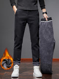 kkboxly  Men's Warm Fleece Semi-formal Straight Leg Pants For Fall Winter Business