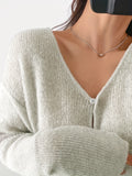 kkboxly  Solid Cropped Knit Cardigan, Casual Button Front Long Sleeve Sweater, Women's Clothing