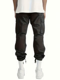 Trendy Solid Cotton Blend Cargo Pants, Men's Multi Flap Pocket Trousers, Loose Casual Outdoor Pants, Men's Work Pants Outdoors Streetwear Hip Hop Style