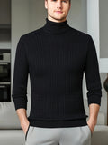 kkboxly  Men's Trendy Knitted Sweater, Casual Mid Stretch Breathable Turtle Neck Top For Outdoor Fall Winter