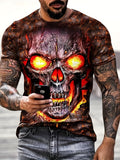 kkboxly Trendy 3D Skull Pattern Print Men's T-shirt, Crew Neck Short Sleeve Tops, Graphic Tee Men's Clothes Summer, Men's Outfits