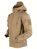 realaiot  Warm Fleece Hooded Windbreaker Jacket, Men's Casual Zip Up Jacket Coat For Fall Winter Outdoor Hiking Camping Cycling