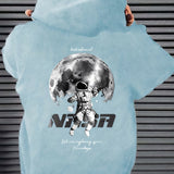 kkboxly  Astronaut Pattern Zip Up Hoodie, Men's Casual Stretch Hooded Sweatshirt Sportswear