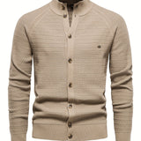 kkboxly  Men's Classic Design Knitted Cardigan Cotton Blend Button Mock Neck Sweater