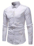 Men's Formal Classic Design Button Up Flower Printed Shirt With Chest Pocket, Male Clothes For Spring And Fall Business Occasion