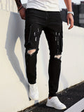 kkboxly Slim Fit Flap Pocket Ripped Jeans, Men's Casual Street Style Mid Stretch Denim Pants For Spring Summer