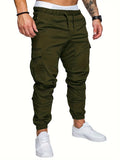 kkboxly  Casual Side Flap Pockets Drawstring Woven Joggers, Men's Cargo Pants For Spring Fall Outdoor