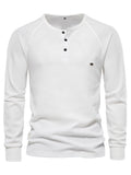 kkboxly  Waffle Henley T-Shirt Men's Basic Breathable Long Sleeve  Henley T-Shirts