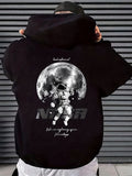 kkboxly  Astronaut Pattern Zip Up Hoodie, Men's Casual Stretch Hooded Sweatshirt Sportswear