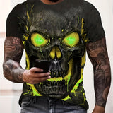 kkboxly Trendy 3D Skull Pattern Print Men's T-shirt, Crew Neck Short Sleeve Tops, Graphic Tee Men's Clothes Summer, Men's Outfits