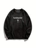 kkboxly  Men's Backcharmer Print Sweatshirt, Casual Mid Stretch Breathable Loose Top For Outdoor