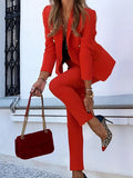 kkboxly  Solid Two-piece Set, Casual Button Front Blazer & Slim Pants Outfits, Women's Clothing