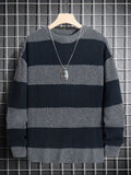 kkboxly  Trendy Men's Color Block Knitted Sweater - Warm And Comfortable Loose Pullover For Stylish Men