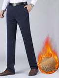 kkboxly Warm Fleece Dress Pants, Men's Formal Stretch Dress Pants For Fall Winter Business