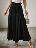 kkboxly  Solid Tied High Waist Pants, Casual Pleated Wide Leg Pants For Spring & Fall, Women's Clothing