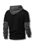 Men's Long Sleeve Hoodies Street Casual Sports And Fashionable With Kangaroo Pocket  Fake Two Piece Sweatshirt,Suitable For Outdoor Sports,For Autumn And Winter, Fashionable And Versatile