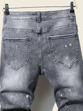 kkboxly  Slim Fit Patchwork Jeans, Men's Casual Street Style Distressed Stretch Denim Pants