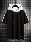 kkboxly  Thin Material, Men's Black And White Casual Short Sleeve Hooded T-shirt