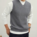 kkboxly  Men's V Neck Sweater Vest, Pullover Solid Color Sleeveless Sweaters Vest, Preppy Style