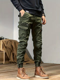 kkboxly Trendy Solid Cargo Cotton Blend Pants, Men's Multi Flap Pocket Trousers, Loose Casual Outdoor Pants, Men's Work Pants Outdoors Streetwear Hip Hop Style