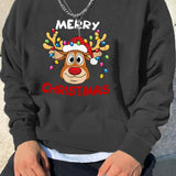 kkboxly Fashionable Men's Casual Christmas Reindeer Print,Long Sleeve Round Neck Sweatshirt,Suitable For Outdoor Sports,For Autumn And Winter,Can Be Paired With Hip-hop Necklace,As Gifts