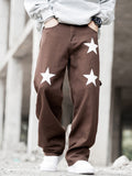 kkboxly  Star Print Loose Fit Jeans, Men's Casual Street Style Cotton Wide Leg Pants