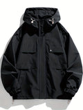 kkboxly  Windbreaker Hooded Jacket, Men's Casual Zip Up Jacket Coat For Outdoor Activities