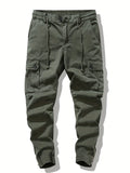 kkboxly Men's Trendy Solid Cotton Cargo Shorts With Multi Pockets, Casual Slightly Stretch Comfy Work Pants For Outdoor