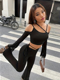 kkboxly  Long Sleeve Mesh Crop T-Shirt, Casual Top For Summer & Spring, Women's Clothing