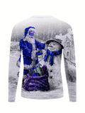 kkboxly  Santa & Snowman 3D Anime Print Men's Stylish Long Sleeve Round Neck T-shirt, Spring Fall