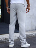 kkboxly  Trendy Solid Men's Slim Fit Long Pants With Side Zipper Design, Street Style Pants With Pockets For Outdoor