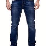 Slim Fit Distressed Jeans, Men's Casual Medium Stretch Denim Pants