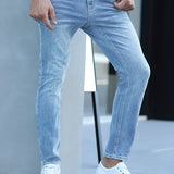 kkboxly  Slim Fit High Stretch Jeans, Men's Casual Street Style Distressed Denim Pants For All Seasons