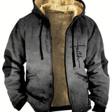 kkboxly  Warm men's retro lining with fleece zipper hooded jacket