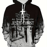 JESUS CHRIST Print Hoodie, Cool Hoodies For Men, Men's Casual Graphic Design Pullover Hooded Sweatshirt With Kangaroo Pocket Streetwear For Winter Fall, As Gifts