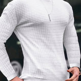 kkboxly  Solid Trendy Checkered Sweatshirt, Men's Casual Classic Design Crew Neck Pullover Sweatshirt For Men Fall Winter